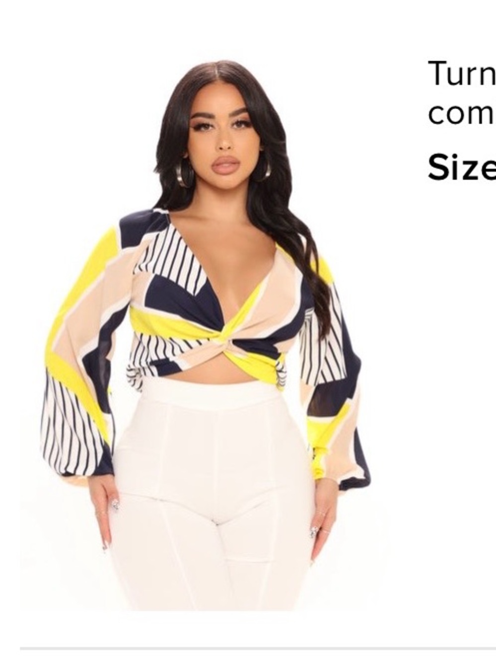 Fashion Nova Striped Twist-Front Crop Top in Yellow, Navy & Cream